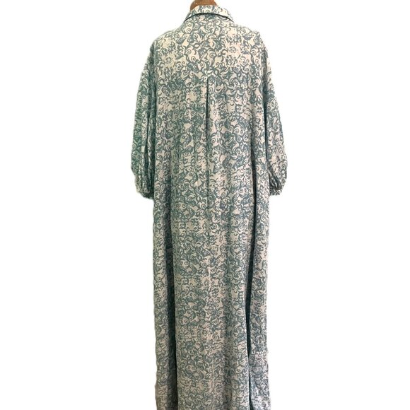 Anthropologie Maeve The Irene Linen Shirt Dress Size X-Large Green White Pocket - Picture 6 of 13